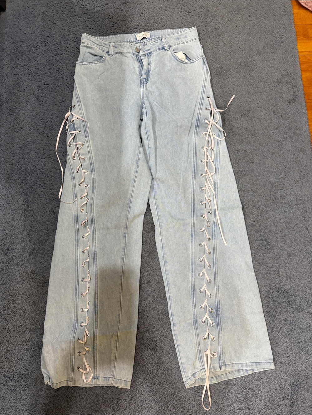 PacSun Light Blue Lace-Up Wide Leg Jeans